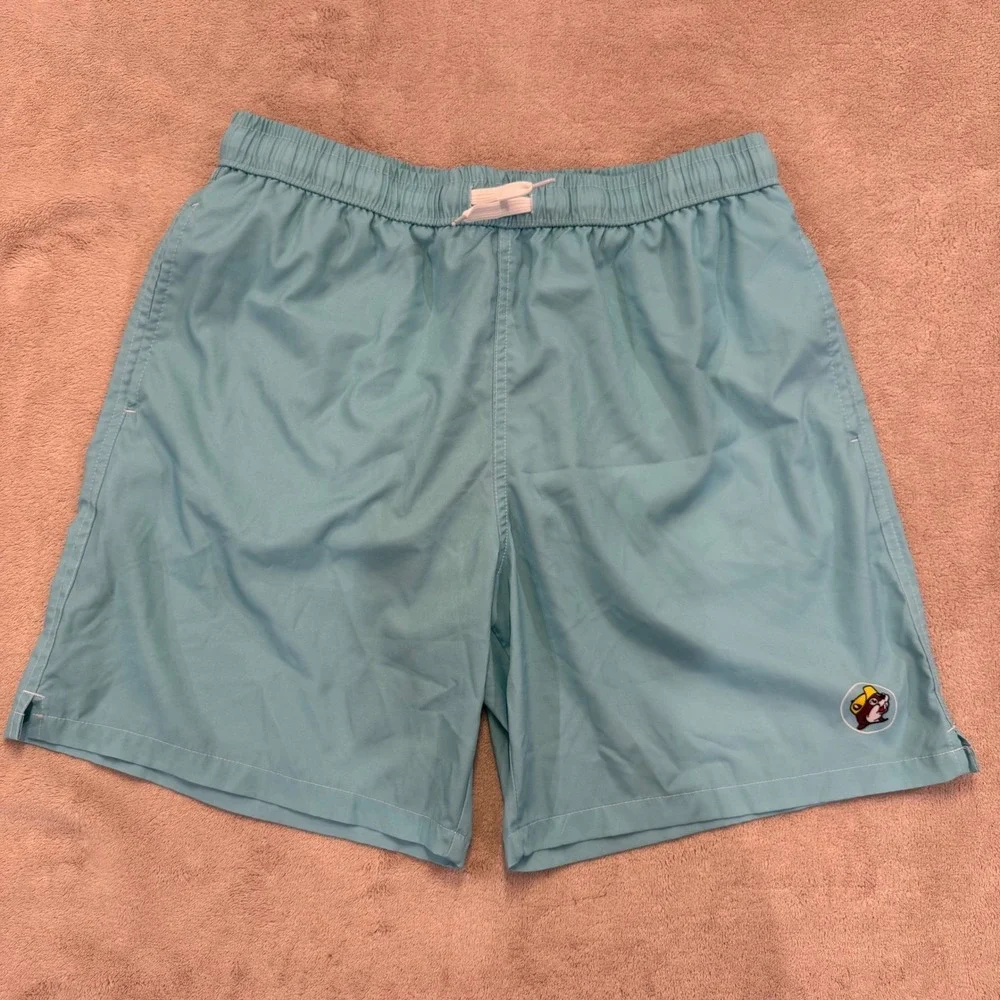 Buc-ee's Funky Aqua Swim Trunks Beaver Logo‎ Coastal Lake Beach 6.5